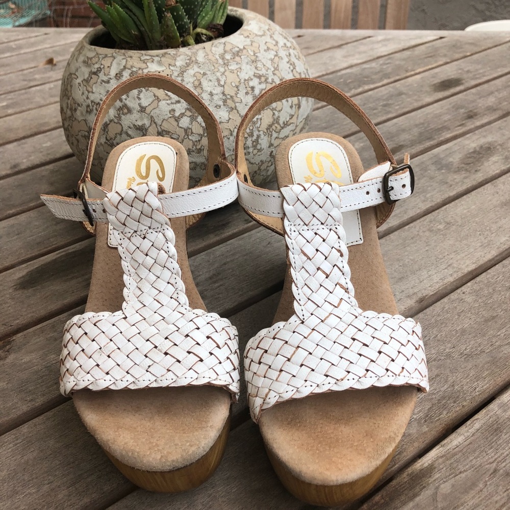 Sbicca Vintage Womens 7 Wedges 1970 Style White Leather Disco Halloween costume
